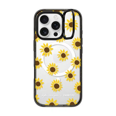 Casetify Iphone 16 Pro Case Black Impact Ring Stand Case Magsafe Compatible  Secret Sunflower