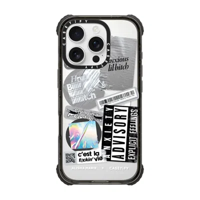 Casetify Iphone 16 Pro Case Black Ultra Impact Case Magsafe Compatible  Anxiety Advisory Sticker Case Casetif