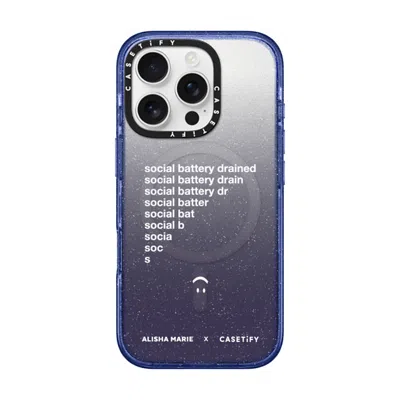 Casetify Iphone 16 Pro Case Glitter Indigo Impact Case Magsafe Compatible  Alisha Marie Social Battery Case C