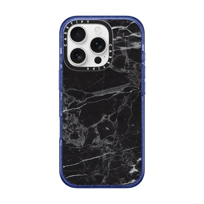 Casetify Iphone 16 Pro Case Glitter Indigo Impact Case Magsafe Compatible  Black Marble