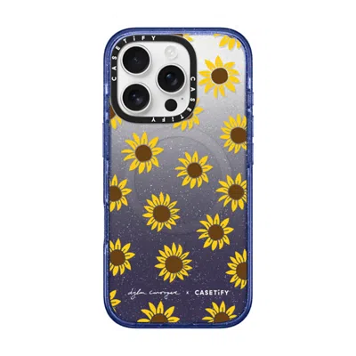 Casetify Iphone 16 Pro Case Glitter Indigo Impact Case Magsafe Compatible  Secret Sunflower