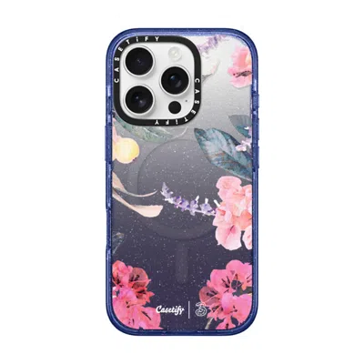 Casetify Iphone 16 Pro Case Glitter Indigo Impact Case Magsafe Compatible  Spring Design #2 - Floral Garden C