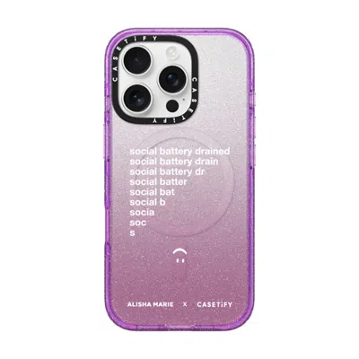 Casetify Iphone 16 Pro Case Glitter Purple Impact Case Magsafe Compatible  Alisha Marie Social Battery Case C