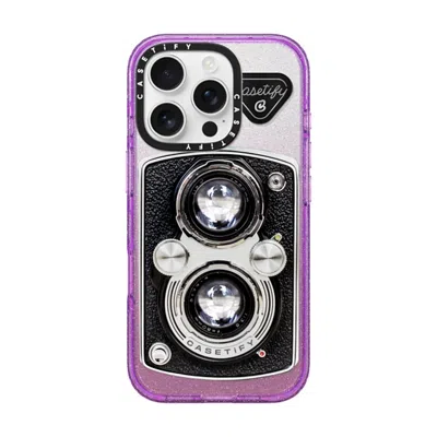 Casetify Iphone 16 Pro Case Glitter Purple Impact Case Magsafe Compatible  Camera Case - Vintage  In Neutral