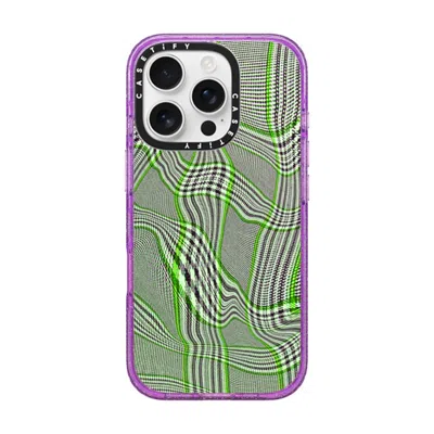 Casetify Iphone 16 Pro Case Glitter Purple Impact Case Magsafe Compatible  Surrealism Distorted Plaid - Green