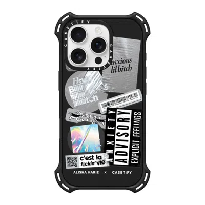 Casetify Iphone 16 Pro Case Matte Black Bounce Case Magsafe Compatible  Anxiety Advisory Sticker Case Casetif