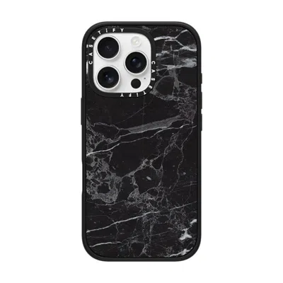 Casetify Iphone 16 Pro Case Matte Black Impact Case Magsafe Compatible  Black Marble