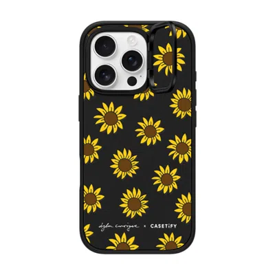 Casetify Iphone 16 Pro Case Matte Black Impact Ring Stand Case Magsafe Compatible  Secret Sunflower