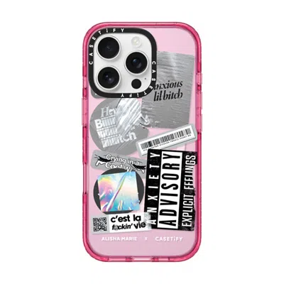 Casetify Iphone 16 Pro Case Pink Fizz Impact Case Magsafe Compatible  Anxiety Advisory Sticker Case