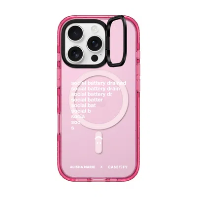 Casetify Iphone 16 Pro Case Pink Impact Ring Stand Case Magsafe Compatible  Alisha Marie Social Battery Case 