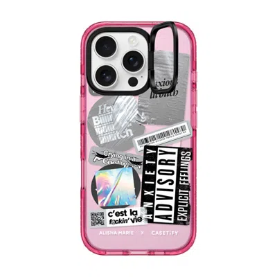Casetify Iphone 16 Pro Case Pink Impact Ring Stand Case Magsafe Compatible  Anxiety Advisory Sticker Case Cas