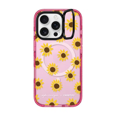 Casetify Iphone 16 Pro Case Pink Impact Ring Stand Case Magsafe Compatible  Secret Sunflower