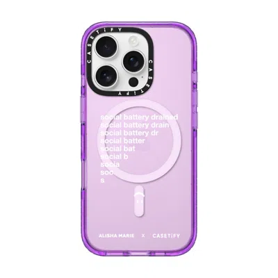 Casetify Iphone 16 Pro Case Purple Impact Case Magsafe Compatible  Alisha Marie Social Battery Case