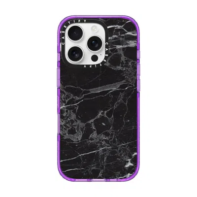 Casetify Iphone 16 Pro Case Purple Impact Case Magsafe Compatible  Black Marble