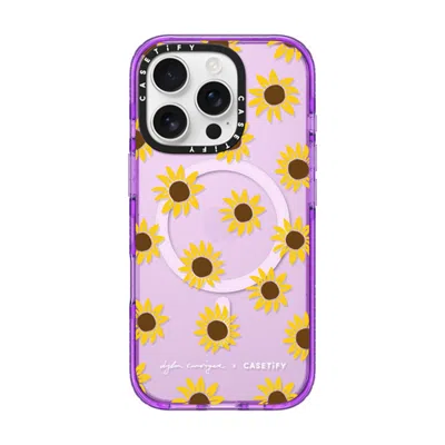 Casetify Iphone 16 Pro Case Purple Impact Case Magsafe Compatible  Secret Sunflower