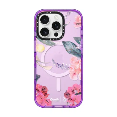 Casetify Iphone 16 Pro Case Purple Impact Case Magsafe Compatible  Spring Design #2 - Floral Garden