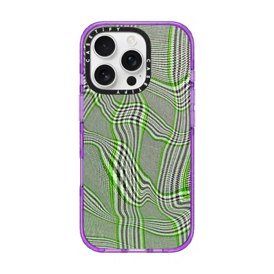 Casetify Iphone 16 Pro Case Purple Impact Case Magsafe Compatible  Surrealism Distorted Plaid - Green