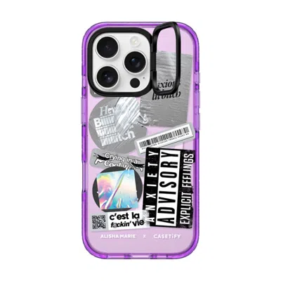 Casetify Iphone 16 Pro Case Purple Impact Ring Stand Case Magsafe Compatible  Anxiety Advisory Sticker Case C