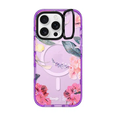 Casetify Iphone 16 Pro Case Purple Impact Ring Stand Case Magsafe Compatible  Spring Design #2 - Floral Garde