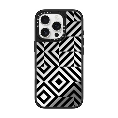 Casetify Iphone 16 Pro Case Silver On Black Mirror Case Magsafe Compatible  Block Diamond Case