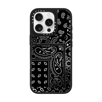 Casetify Iphone 16 Pro Case Silver On Black Mirror Case Magsafe Compatible  Paisley Case - Black