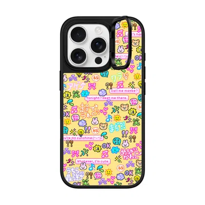 Casetify Iphone 16 Pro Case Silver On Black Mirror Ring Stand Case Magsafe Compatible  Emoji Paradise Casetif