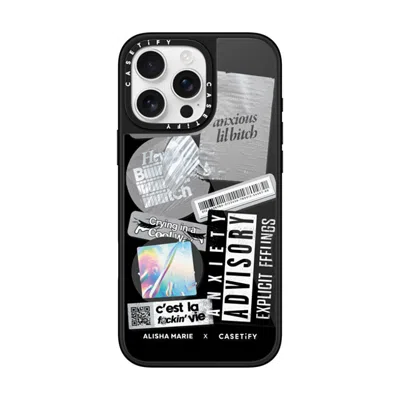 Casetify Iphone 16 Pro Max Case Black Glaze Case Magsafe Compatible  Anxiety Advisory Sticker Case
