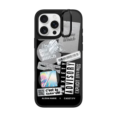 Casetify Iphone 16 Pro Max Case Black Glaze Ring Stand Case Magsafe Compatible  Anxiety Advisory Sticker Case