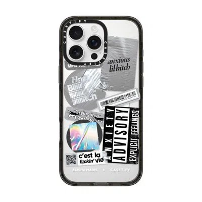 Casetify Iphone 16 Pro Max Case Black Impact Case Magsafe Compatible  Anxiety Advisory Sticker Case