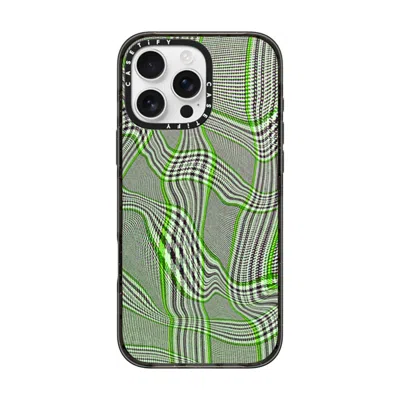 Casetify Iphone 16 Pro Max Case Black Impact Case  Surrealism Distorted Plaid - Green