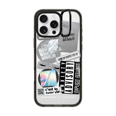 Casetify Iphone 16 Pro Max Case Black Impact Ring Stand Case Magsafe Compatible  Anxiety Advisory Sticker Cas