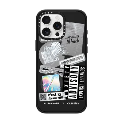Casetify Iphone 16 Pro Max Case Matte Black Impact Case  Anxiety Advisory Sticker Case