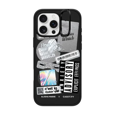 Casetify Iphone 16 Pro Max Case Matte Black Impact Ring Stand Case Magsafe Compatible  Anxiety Advisory Stick