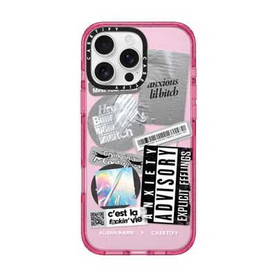 Casetify Iphone 16 Pro Max Case Pink Fizz Impact Case Magsafe Compatible  Anxiety Advisory Sticker Case Caset