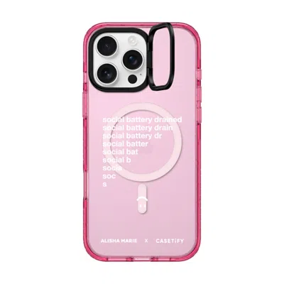 Casetify Iphone 16 Pro Max Case Pink Impact Ring Stand Case Magsafe Compatible  Alisha Marie Social Battery C