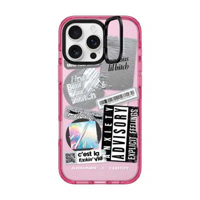 Casetify Iphone 16 Pro Max Case Pink Impact Ring Stand Case Magsafe Compatible  Anxiety Advisory Sticker Case