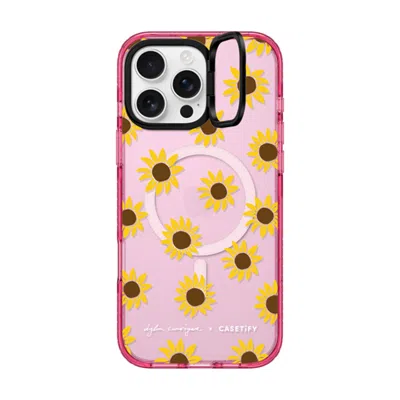 Casetify Iphone 16 Pro Max Case Pink Impact Ring Stand Case Magsafe Compatible  Secret Sunflower