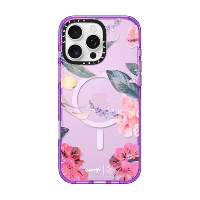 Casetify Iphone 16 Pro Max Case Purple Impact Case Magsafe Compatible  Spring Design #2 - Floral Garden Caset
