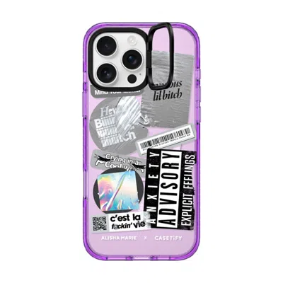 Casetify Iphone 16 Pro Max Case Purple Impact Ring Stand Case Magsafe Compatible  Anxiety Advisory Sticker Ca
