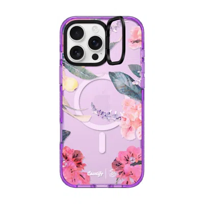 Casetify Iphone 16 Pro Max Case Purple Impact Ring Stand Case Magsafe Compatible  Spring Design #2 - Floral G