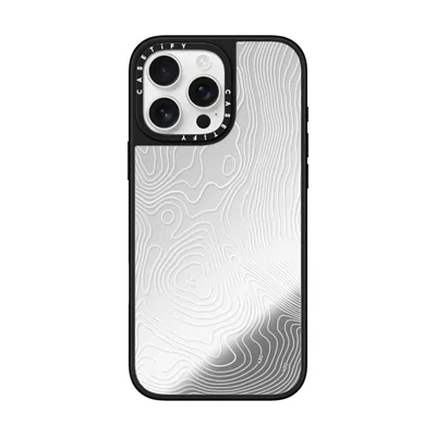 Casetify Iphone 16 Pro Max Case Silver On Black Mirror Case Magsafe Compatible  Nature,pattern Topography Map