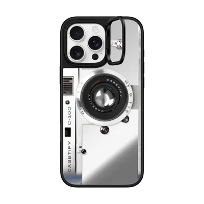 Casetify Iphone 16 Pro Max Case Silver On Black Mirror Ring Stand Case Magsafe Compatible  Camera Case - Retr