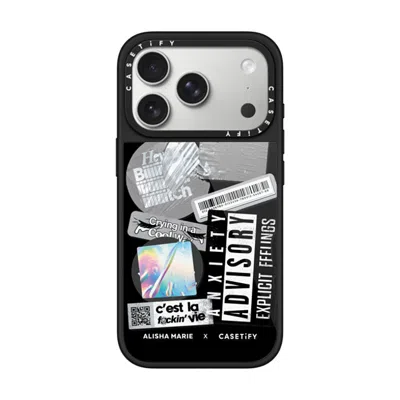 Casetify Iphone 17 Pro Case Black Glaze Case Magsafe Compatible  Anxiety Advisory Sticker Case