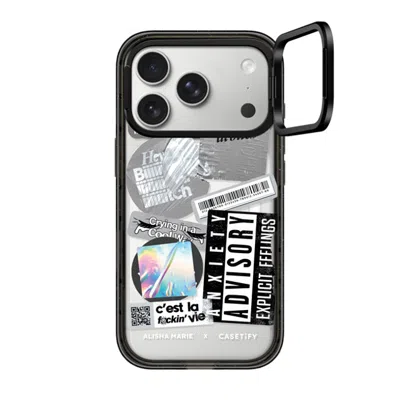 Casetify Iphone 17 Pro Case Black Impact Ring Stand Case Magsafe Compatible  Anxiety Advisory Sticker Case Ca