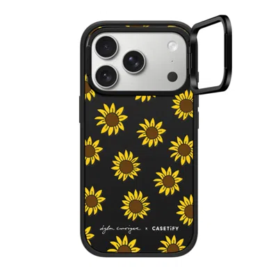Casetify Iphone 17 Pro Case Matte Black Impact Ring Stand Case Magsafe Compatible  Secret Sunflower