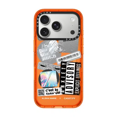 Casetify Iphone 17 Pro Case Orange Impact Case Magsafe Compatible  Anxiety Advisory Sticker Case