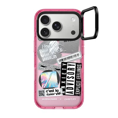 Casetify Iphone 17 Pro Case Pink Impact Ring Stand Case Magsafe Compatible  Anxiety Advisory Sticker Case Cas