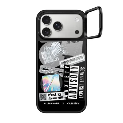 Casetify Iphone 17 Pro Max Case Black Glaze Ring Stand Case Magsafe Compatible  Anxiety Advisory Sticker Case