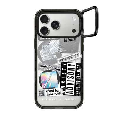 Casetify Iphone 17 Pro Max Case Black Impact Ring Stand Case Magsafe Compatible  Anxiety Advisory Sticker Cas