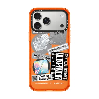 Casetify Iphone 17 Pro Max Case Orange Impact Case Magsafe Compatible  Anxiety Advisory Sticker Case